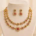 Floral Double Layered Necklace with Earrings