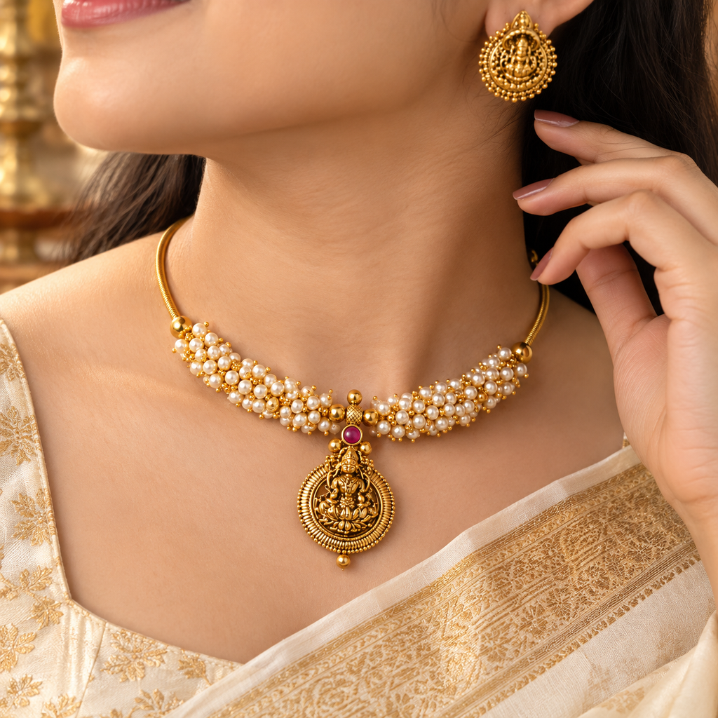 Divine Lakshmi Pearl Choker Set