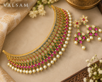 Ruby & Green Stone Necklace Set with Pearl Drop Earrings | Traditional Bridal Jewellery