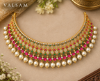 Ruby & Green Stone Necklace Set with Pearl Drop Earrings | Traditional Bridal Jewellery