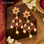 Ruby & Green Stone Necklace Set with Pearl Drop Earrings | Traditional Bridal Jewellery