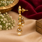 VALSAM green stone chandelier jhumka earrings side view