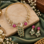 VALSAM pink and green peacock necklace and earrings set
