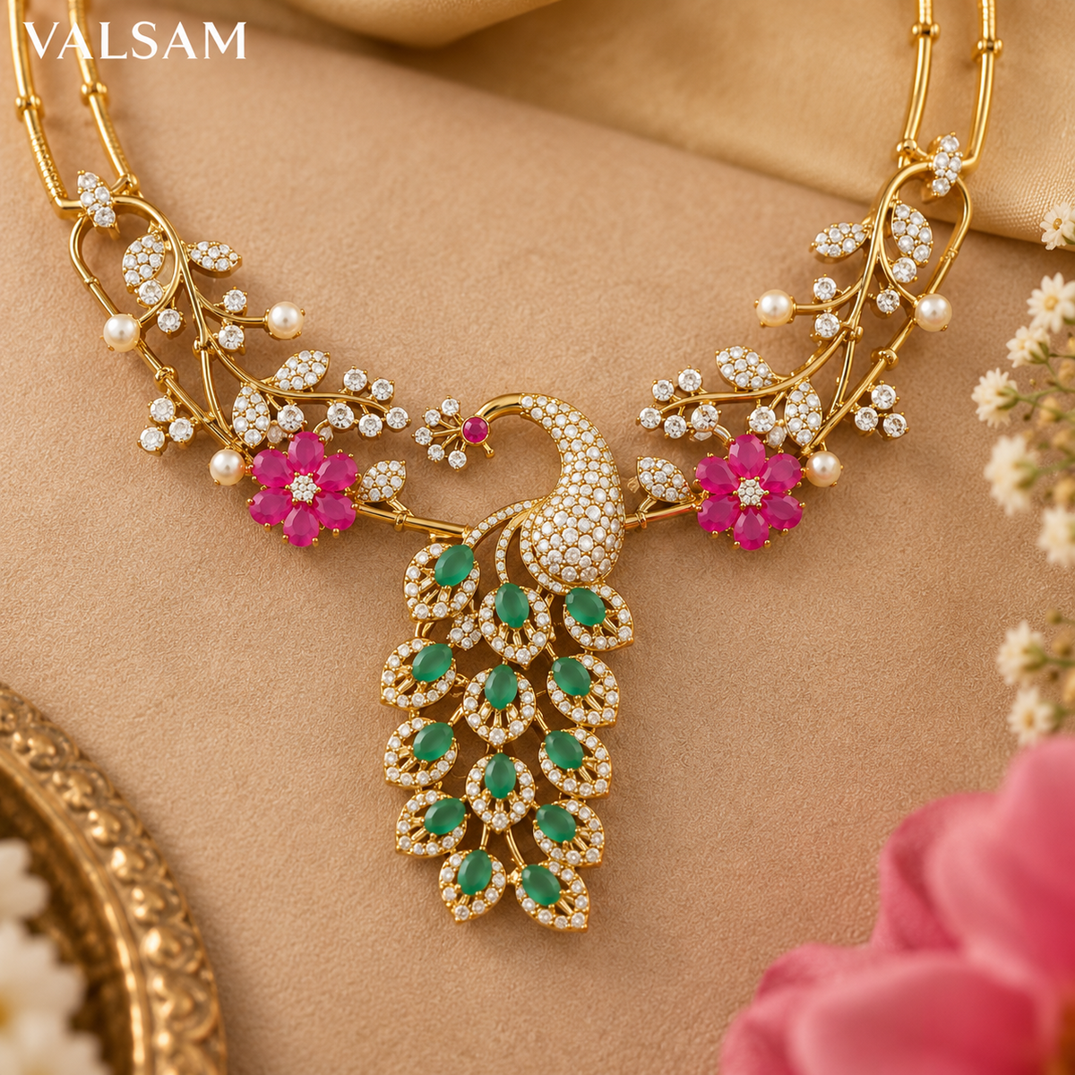 VALSAM peacock necklace close-up