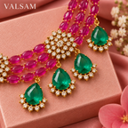 VALSAM green and pink stone necklace detail with pendant drops
