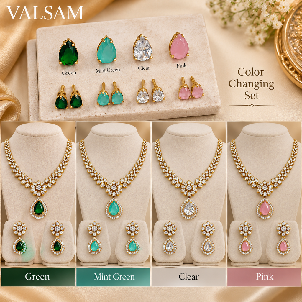 VALSAM 4-color interchangeable stone options for necklace set