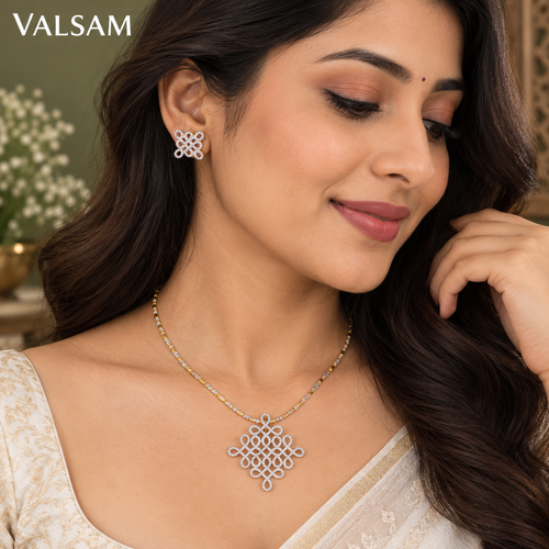 VALSAM necklace and matching stud earrings worn with ethnic outfit