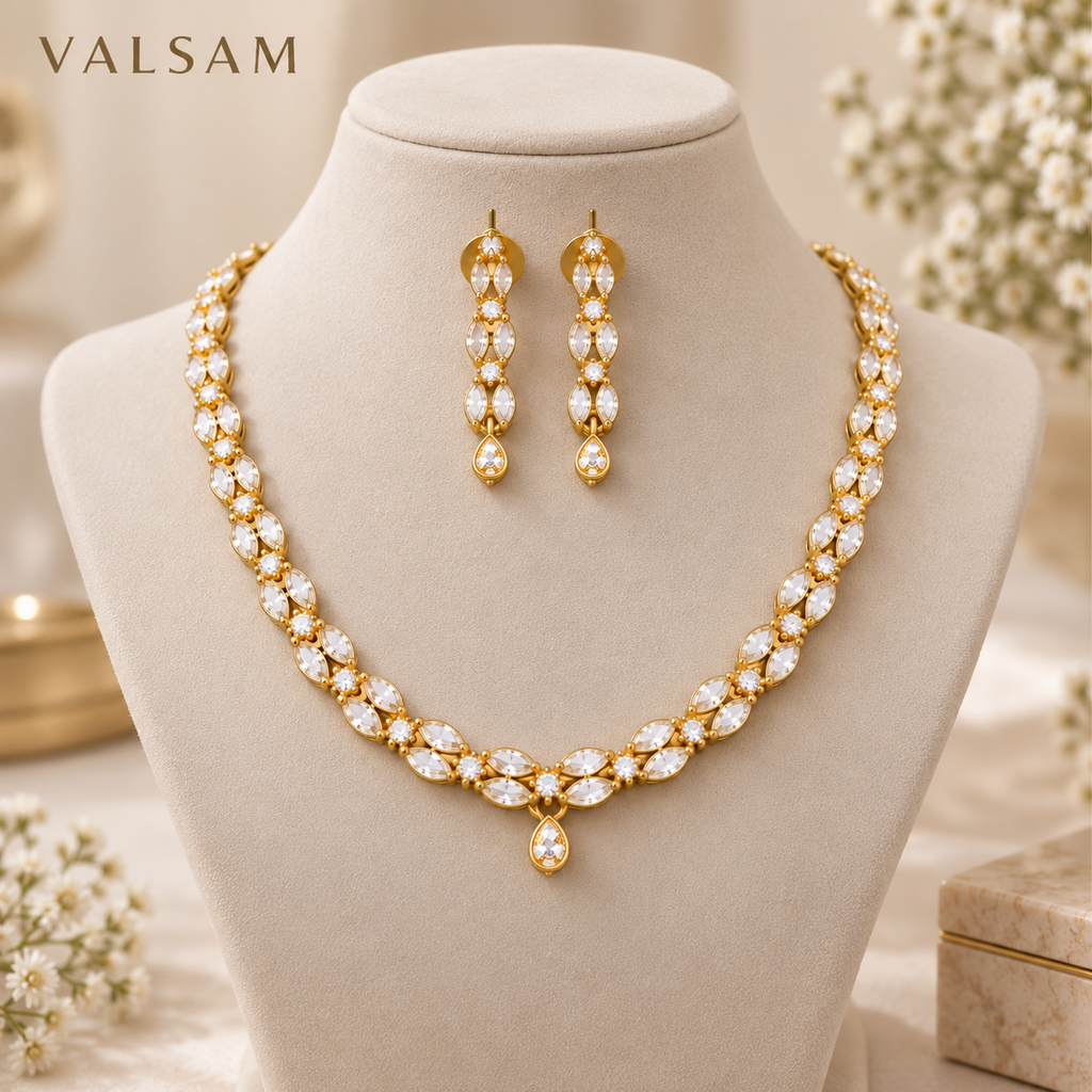 VALSAM gold-tone crystal necklace and earrings set