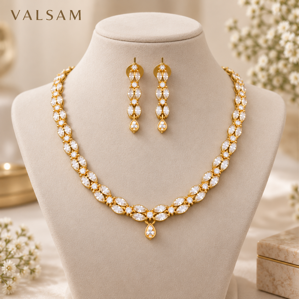 VALSAM gold-tone crystal necklace and earrings set