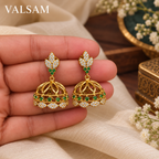 Gold Plated Green Stone Jhumka Earrings | Traditional Ethnic Jewellery
