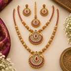 Royal Ruby & Emerald Bridal Necklace Set with Earrings | Traditional Wedding Jewellery