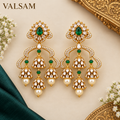 Green Stone Chandelier Jhumka Earrings with Pearl Drops | Traditional Festive Jewellery