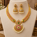 Ethnic Pearl Pendant Choker Set