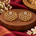 Gold Plated AD Chandbali Earrings with Floral Design | Traditional Festive Jewellery